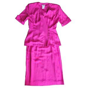 Atina by Karon Crosby Suit Set Womens Size 10 Vintage Solid All Pink Skirt Top